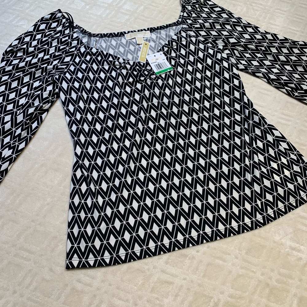Michael Kors Black and Bone Geometric Top
